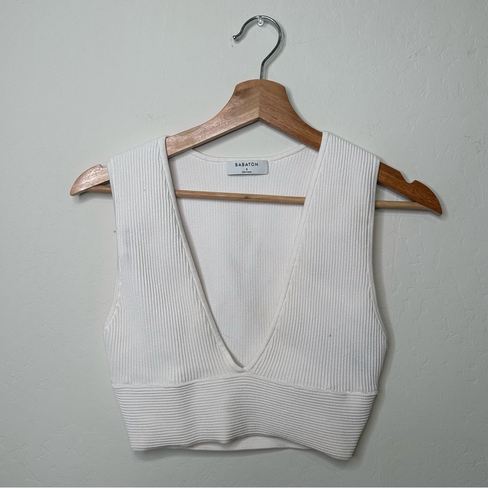 Aritzia by Babaton Ribbed V-Neck Crop Top